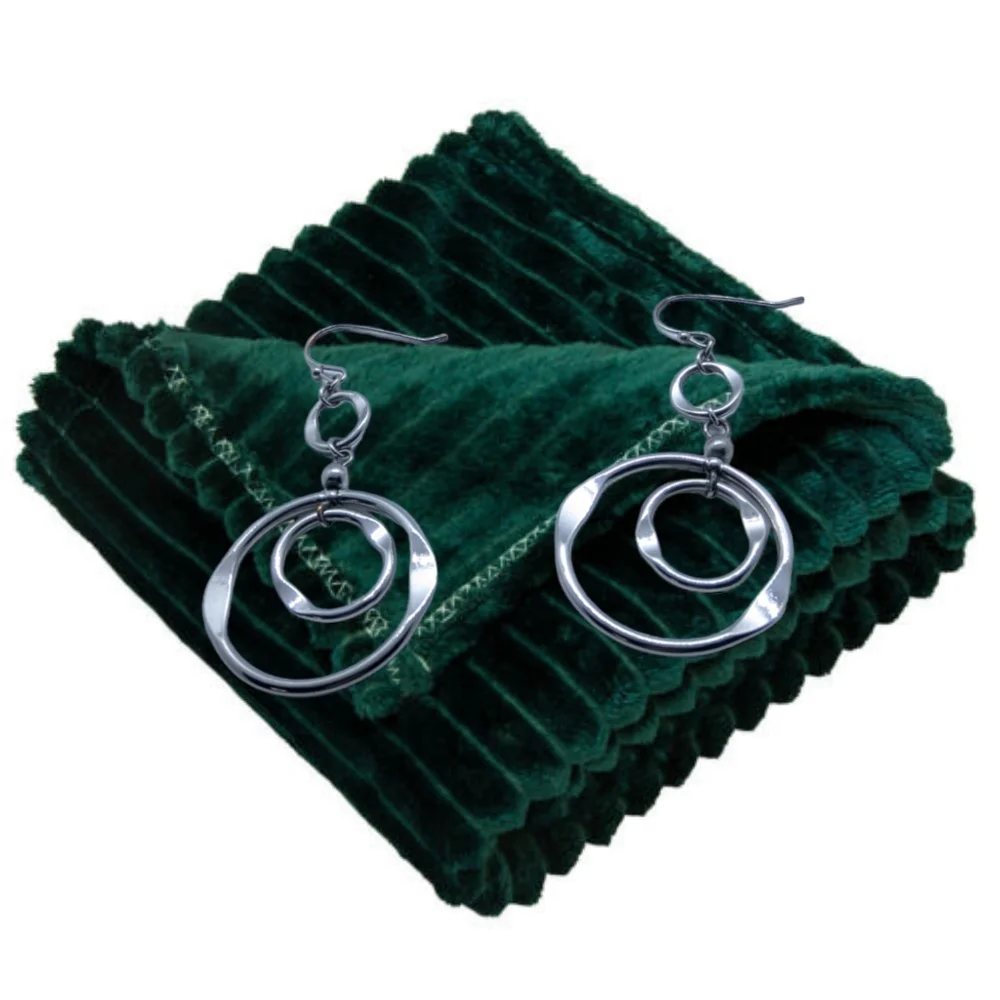 Silver Plated Double Hoop Dangling Earrings